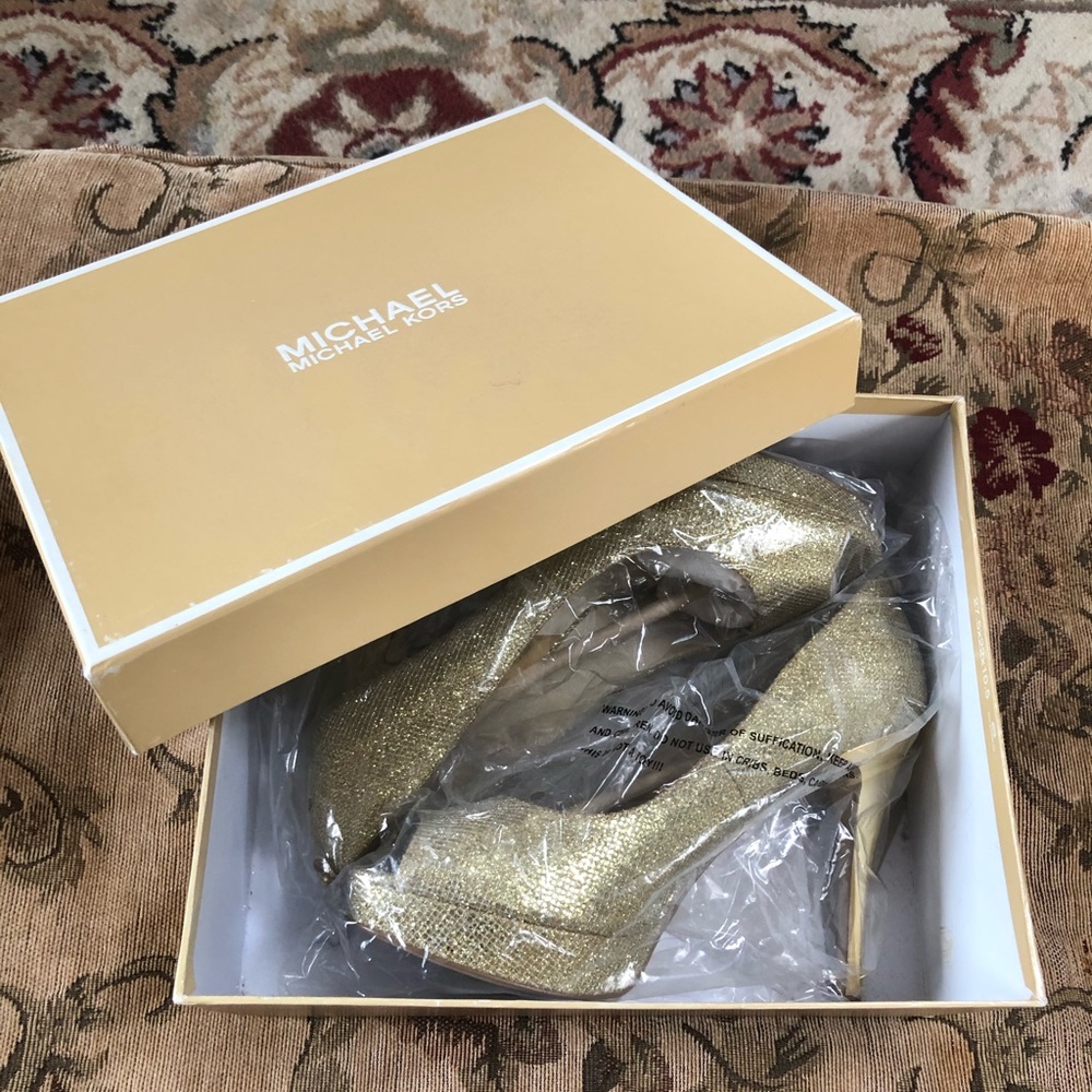 Michael Kors York Platform Gold Glitter Heels